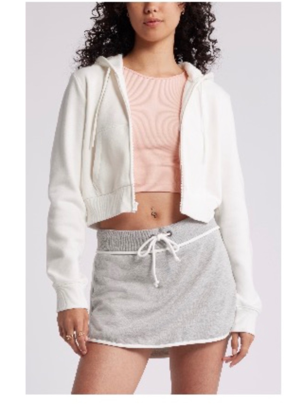 BP. White Cropped Zip Front Fleece Hoodie Size XS